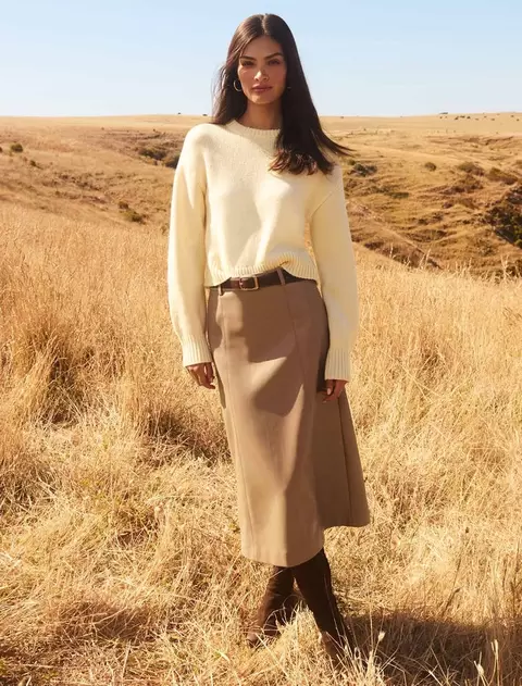 Katy Vegan Leather Belted Midi Skirt offers at $109.99 in Forever New