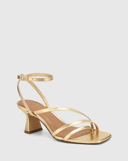 Maeve Gold Metallic Leather Flared Heel Sandal offers at $180 in Wittner