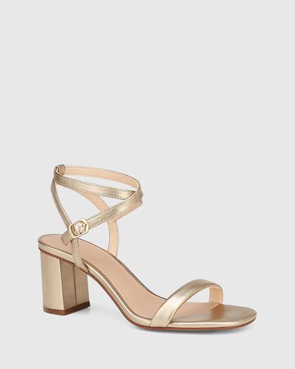 Carelinah Champagne Metallic Leather Block Heel Sandal offers at $200 in Wittner