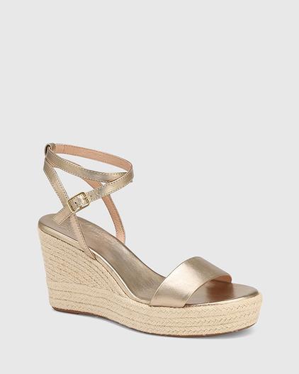 Veorra Champagne Metallic Leather Espadrille Wedge Sandal offers at $180 in Wittner