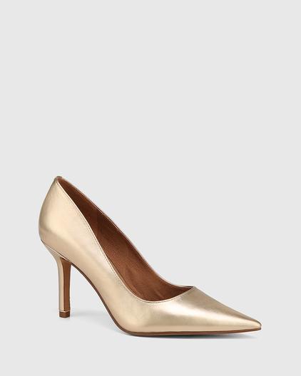 Quendra Champagne Metallic Leather Stiletto Heel Pump offers at $200 in Wittner