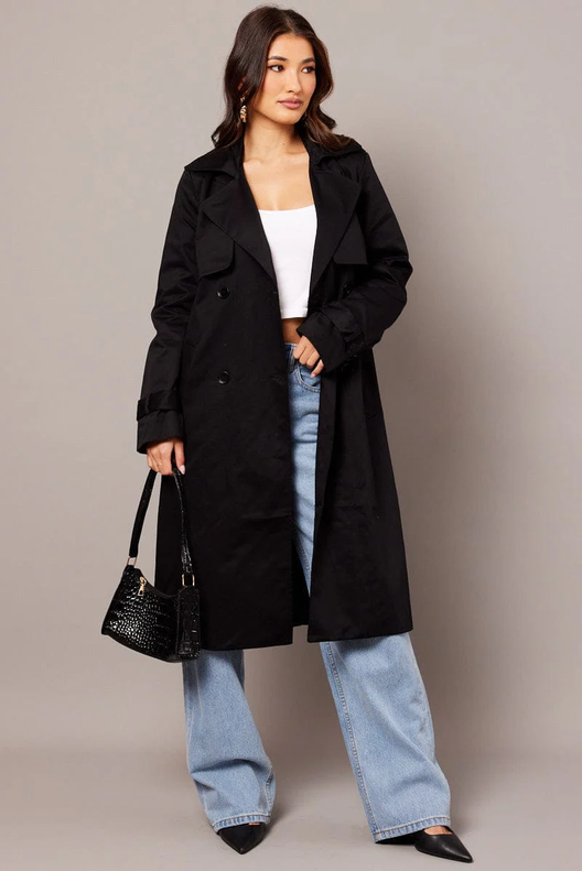 Black Trench Coat Long Sleeves Cotton offers at $65 in Ally Fashion