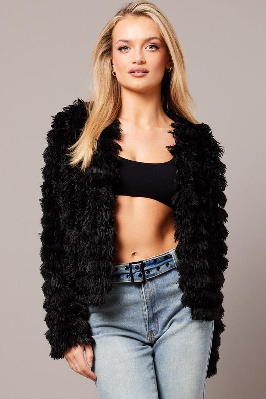 Black Shag Faux Fur Jacket offers at $35 in Ally Fashion