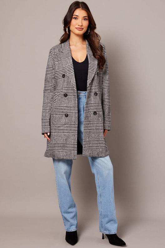 Black Check Coat Long Sleeve offers at $60 in Ally Fashion