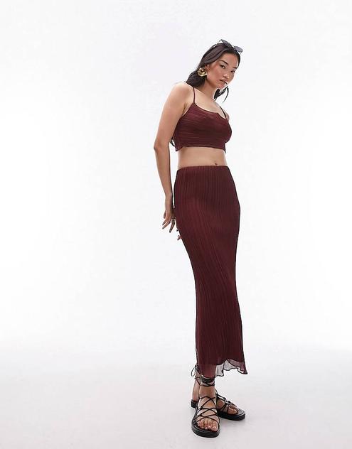 Topshop plisse co-ord in maroon offers at $16.5 in Topshop