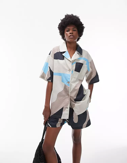 Topshop co-ord abstract printed short sleeve shirt in multi offers at $37.5 in Topshop