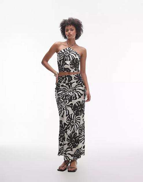 Topshop Tall satin co-ord in mono fern smudge print offers at $42.99 in Topshop
