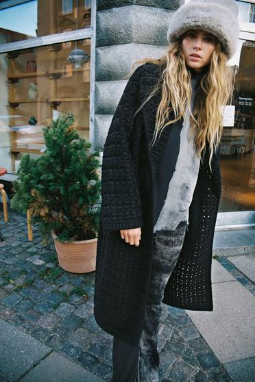 TEXTURED LONG KNIT COAT offers at $139 in Zara