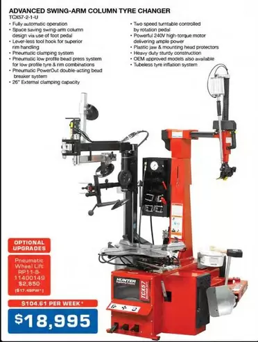 Hunter - Advanced Swing-arm Column Tyre Changer offers at $18995 in Burson Auto Parts