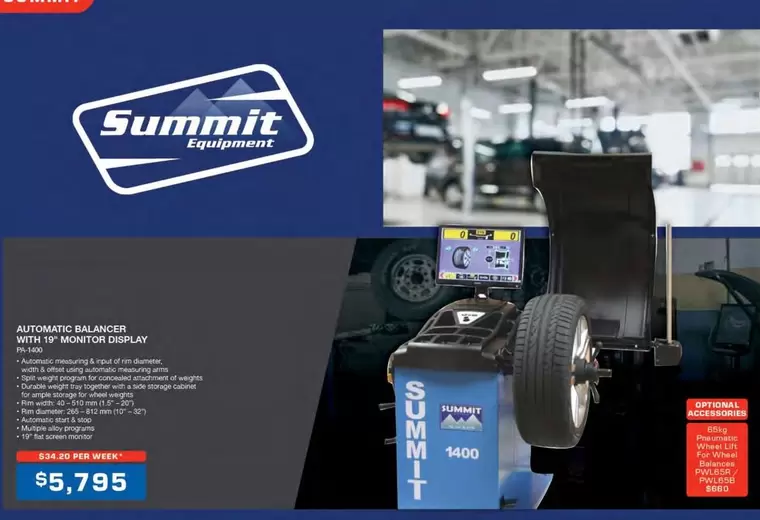 Summit Equipment - Automatic Balancer With 19 Monitor Display  offers at $5795 in Burson Auto Parts