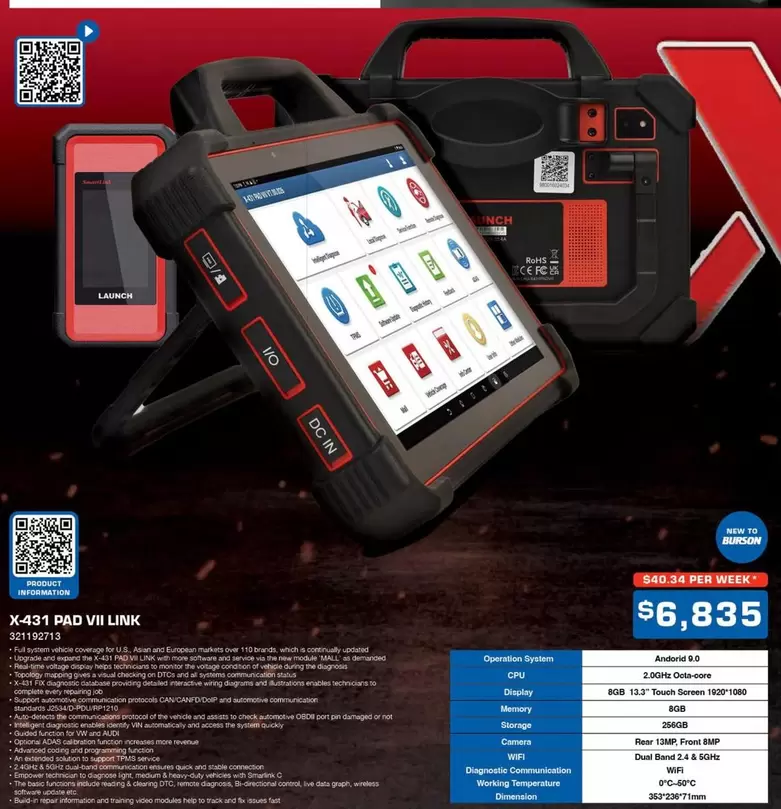 X-431 Pad VII Link offers at $6835 in Burson Auto Parts