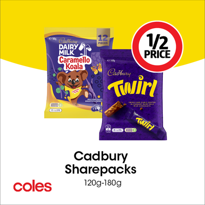 Cadbury Sharepacks  offers at $3 in Coles