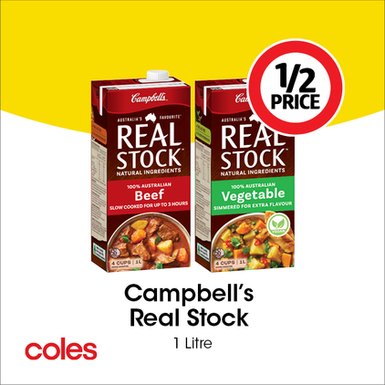 Campbell's Real Stock offers at $2.25 in Coles