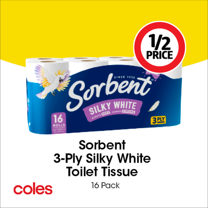 Sorbent 3-Ply Silky White Toilet Tissue  offers at $7 in Coles