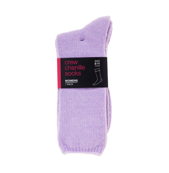 Women's Chenille Crew Socks Lavender offers at $4 in The Reject Shop