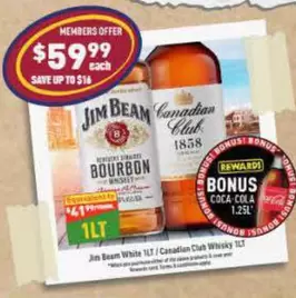 Jim Beam - White 1LT/Canadian Club Whisky 1LT  offers at $59.99 in Liquor Legends