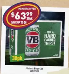 Victoria Bitter - Can 30pk375ml offers at $63.99 in Liquor Legends