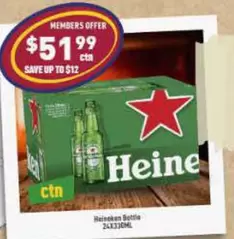 Heineken -  Bottle 24x330ml offers at $51.99 in Liquor Legends