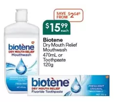 Biotene - Dry Mouth Relief Mouthwash 470ml Or Toothpaste 120g offers at $15.99 in Soul Pattinson Chemist