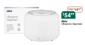 Able - Ultrasonic Vaporiser offers at $54.99 in Soul Pattinson Chemist