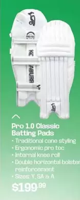 Pro 1.0 Classic Batting Pads offers at $199.99 in Sports Power