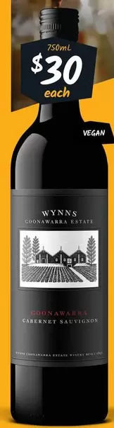 Wynns - Coonawarra Black Label Range offers at $30 in Cellarbrations