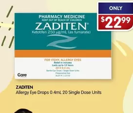 Zaditen - Allergy Eye Drops 0.4mL 20 Single Dose Units offers at $22.99 in Alliance Pharmacy