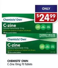 Chemist's Own - C-Zine 10mg 70 Tablets offers at $24.99 in Alliance Pharmacy