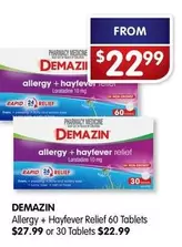 Demazin - Allergy + Hayfever Relief 60 Tablets offers at $22.99 in Alliance Pharmacy