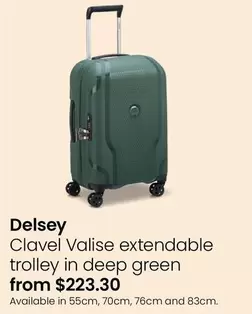 Delsey - Clavel Valise Extendable Trolley In Deep Green offers at $223.3 in Myer