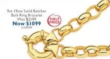 9ct 19cm Solid Belcher Bolt Ring Bracelet offers at $1099 in Prouds