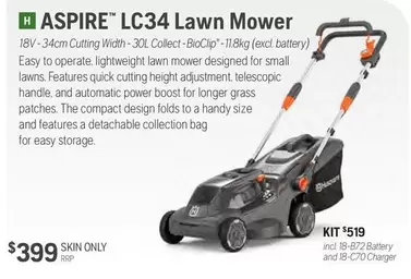 Aspire Lc34 Lawn Mower offers at $519 in Husqvarna