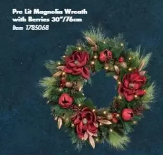 Pre Lit Magnolia Wreath With Berries 30*76cm offers at $19.99 in Costco