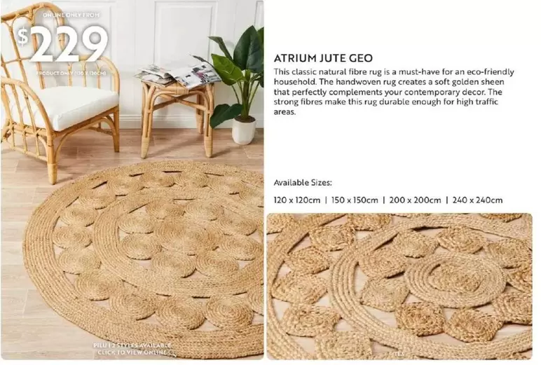 Atrium Jute Geo - Rug offers at $229 in Carpet Court