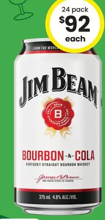 Jim Beam - White Label & Cola 4.8% Premix Range Cube Cans 375ml offers at $92 in The Bottle-O