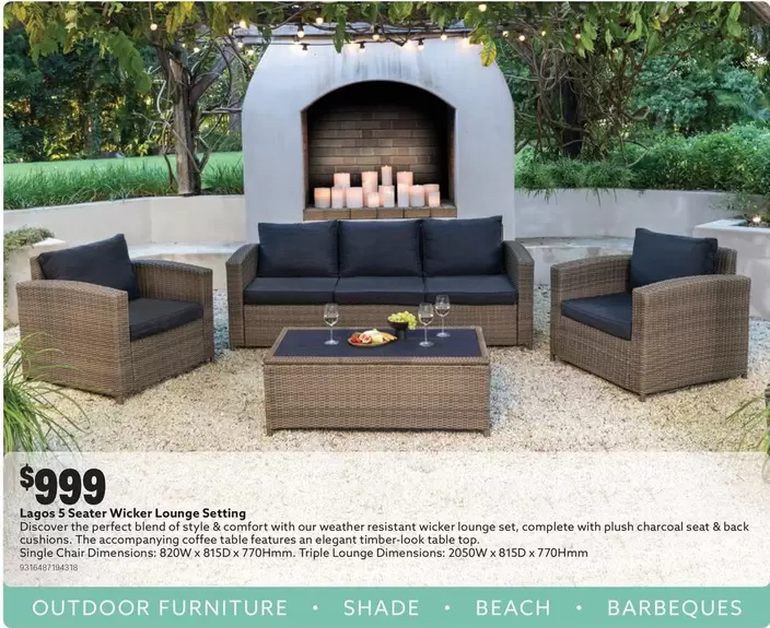 Lagos 5 Seater Wicker Lounge Setting offers at $999 in Mitre 10