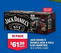 Jack Daniels - Double Jack & Cola 6.9% Varieties 10 X 375ml Cans offers at $61.99 in Bottlemart