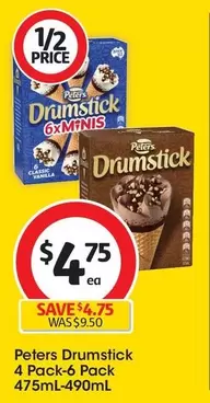 Peters - Drumstick 4 Pack-6 Pack 475ml-490ml offers at $4.75 in Coles