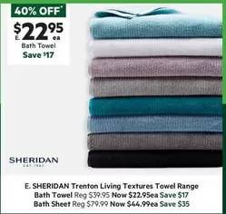 Sheridan - Trenton Living Textures Towel Range offers at $22.95 in Harris Scarfe