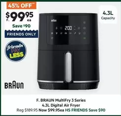 Braun -  Multifry 3 Series 4.31 Digital Air Fryer offers at $99.95 in Harris Scarfe