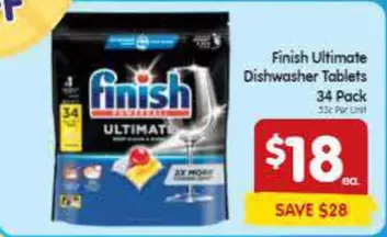 Finish - Ultimate Dishwasher Tablets 34 Pack offers at $18 in SPAR