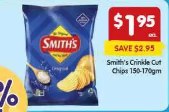 Smith's - Crinkle Cut Chips 150-170gm offers at $1.95 in SPAR