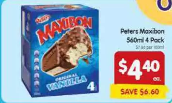 Peters - Maxibon 560ml 4 Pack offers at $4.4 in SPAR