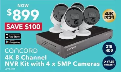 Concord - 4K 8 Channel NVR Kit With 4 X 5MP Cameras offers at $899 in Jaycar Electronics