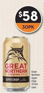 Great Northern - Super Crisp 375ml Cans offers at $58 in Super Cellars