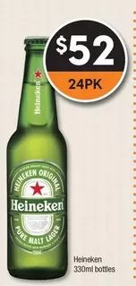 Heineken -  330ml Bottles offers at $52 in Super Cellars