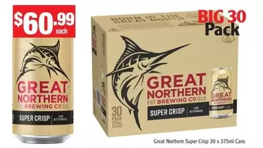 Great Northern - Super Crisp 30 X 375ml Cans offers at $60.99 in Liquor Stax