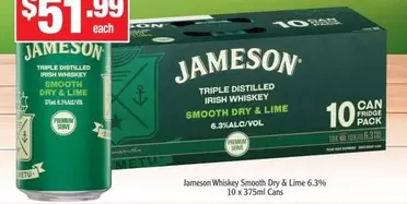 Jameson -  Whiskey Smooth Dry & Lime 6.3% 10 X 375ml Cans offers at $51.99 in Liquor Stax