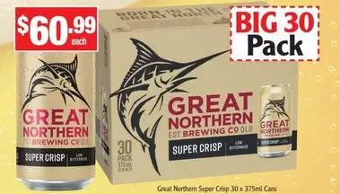 Great Northern - Super Crisp 30 X 375ml Cans offers at $60.99 in Liquor Stax