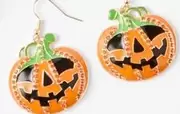 Halloween Pumpkin Drop Earrings - Orange, Green, Black And Gold Tone offers at $5 in Kmart